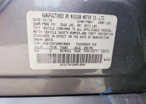 2019 Infiniti Q50 3.0T Luxe from USA, damaged, VIN JN1EV7AP2KM518895